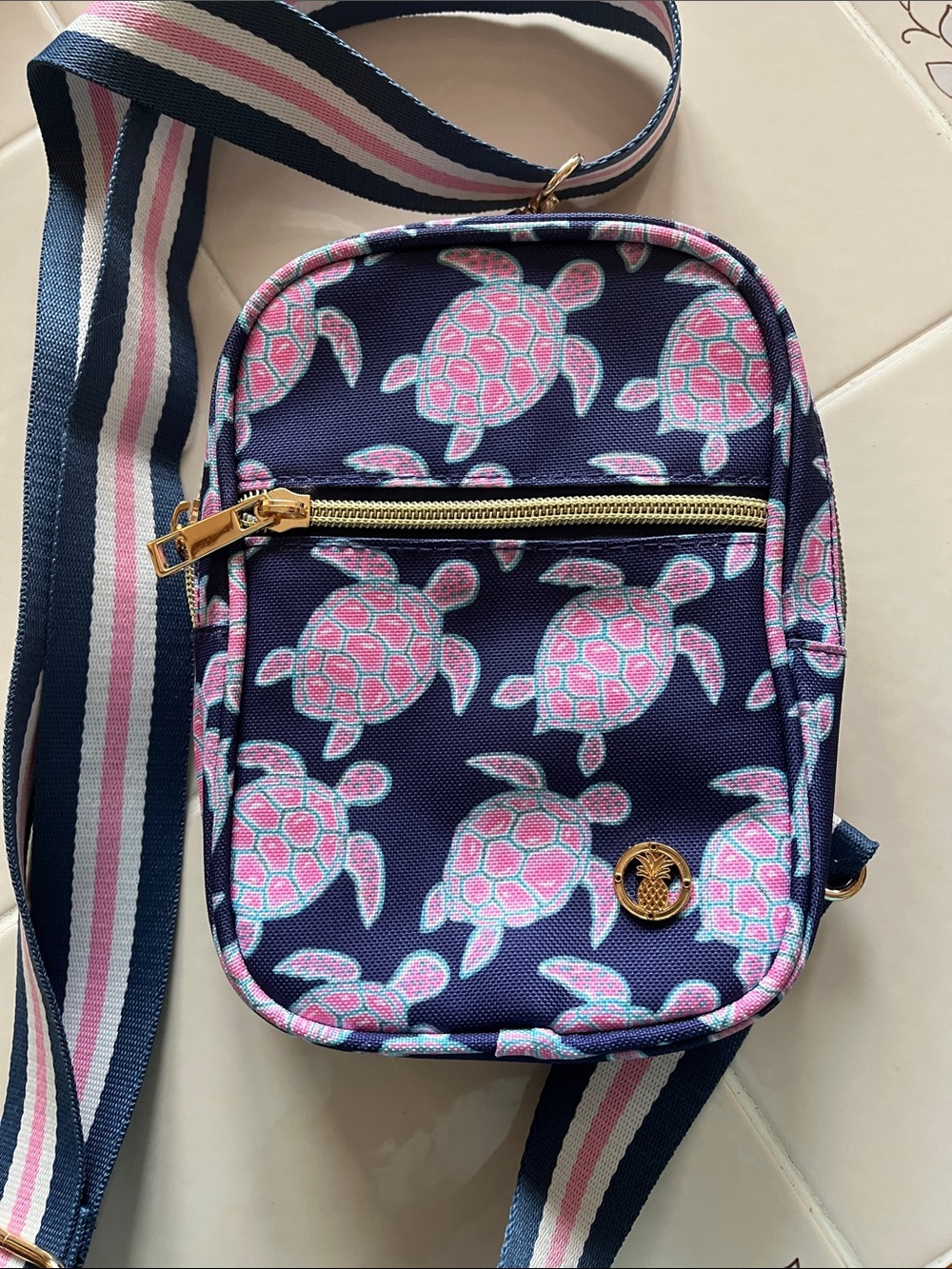 Simply Southern Navy Crossbody Bag with Pink Turtle Print